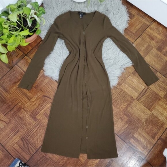 Olive Khaki Button-Up Dress Ribbed Cardigan - Picture 11 of 11